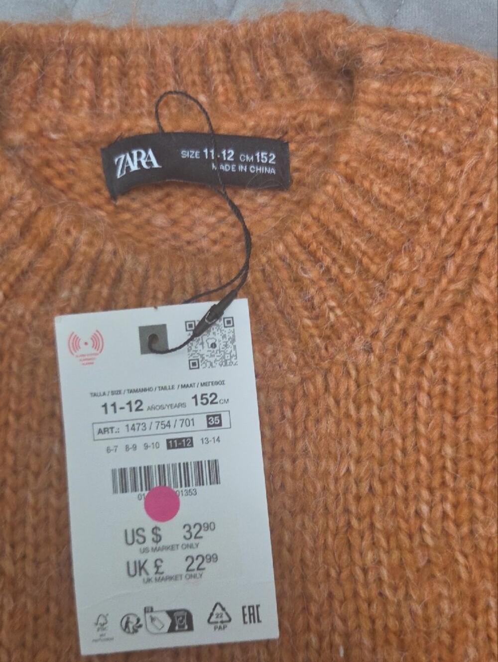 Zara Kids Orange Knit Crewneck Sweater - Picture 2 of 7
